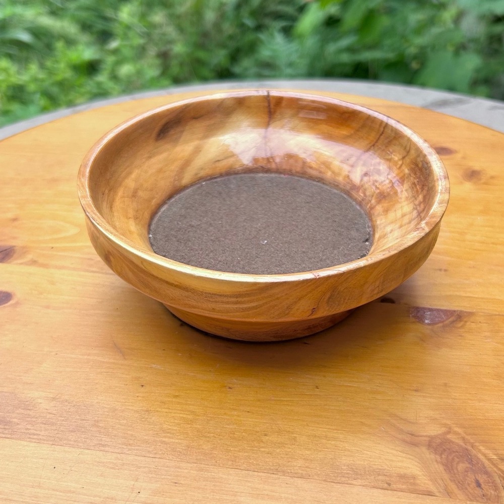 Vintage Hand Turned Wooden Dice Tray Bowl Brown Felt Inlay DND RPG Gaming Large